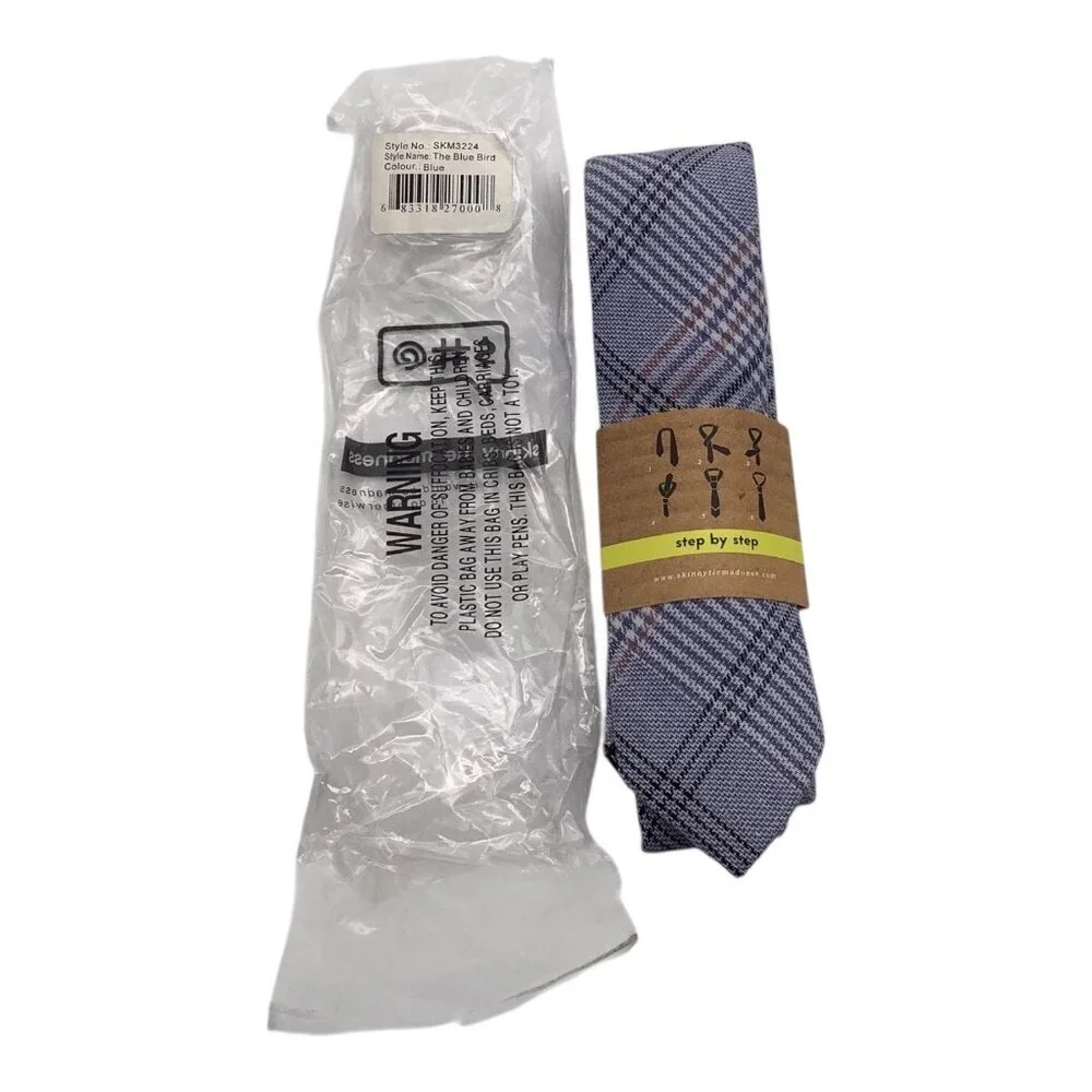 Skinny Tie Madness Blue Plaid Neck‎ Tie Men Style SKM3224 